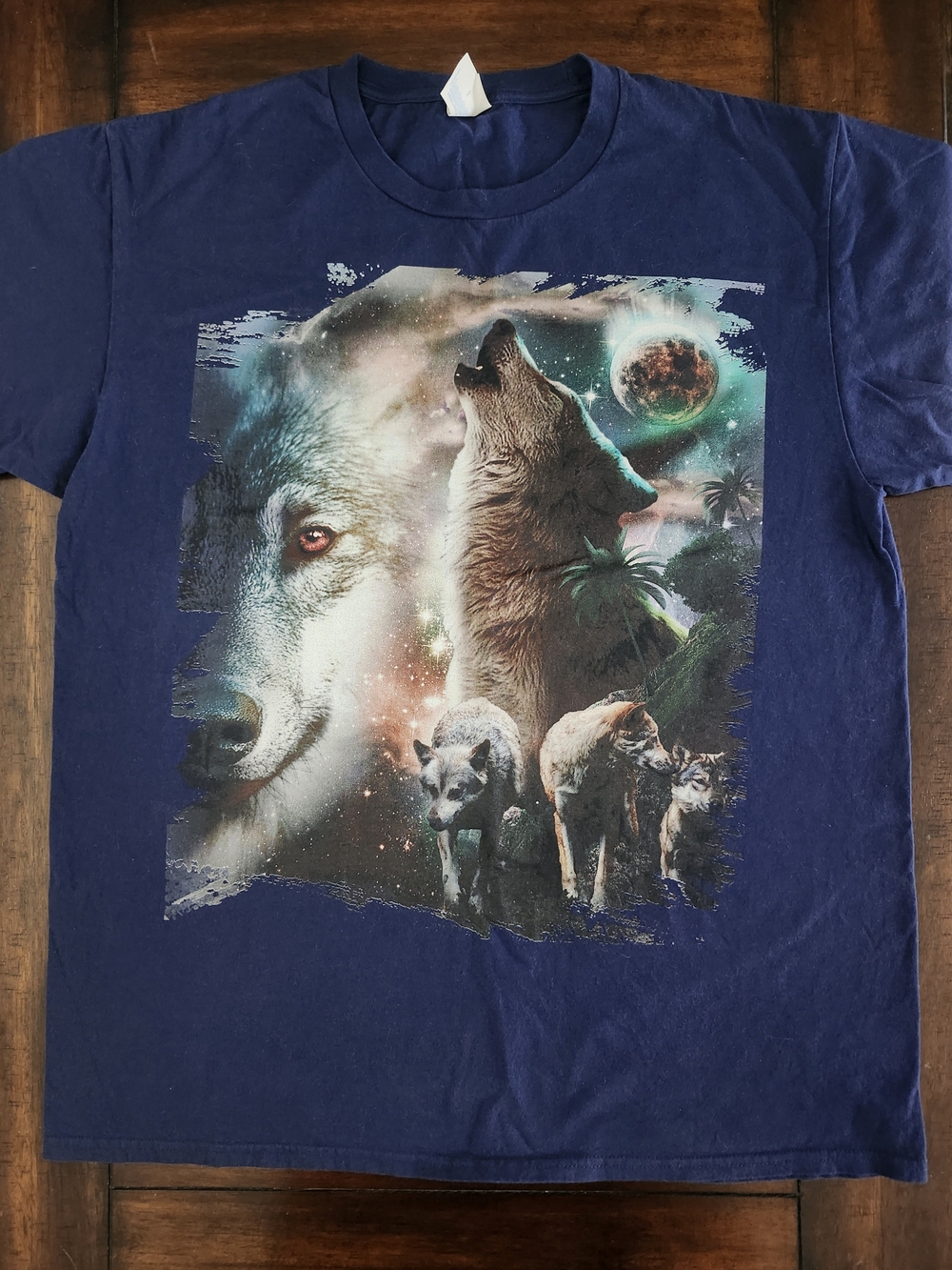Navy Blue Graphic Wolf Pack T-Shirt Large